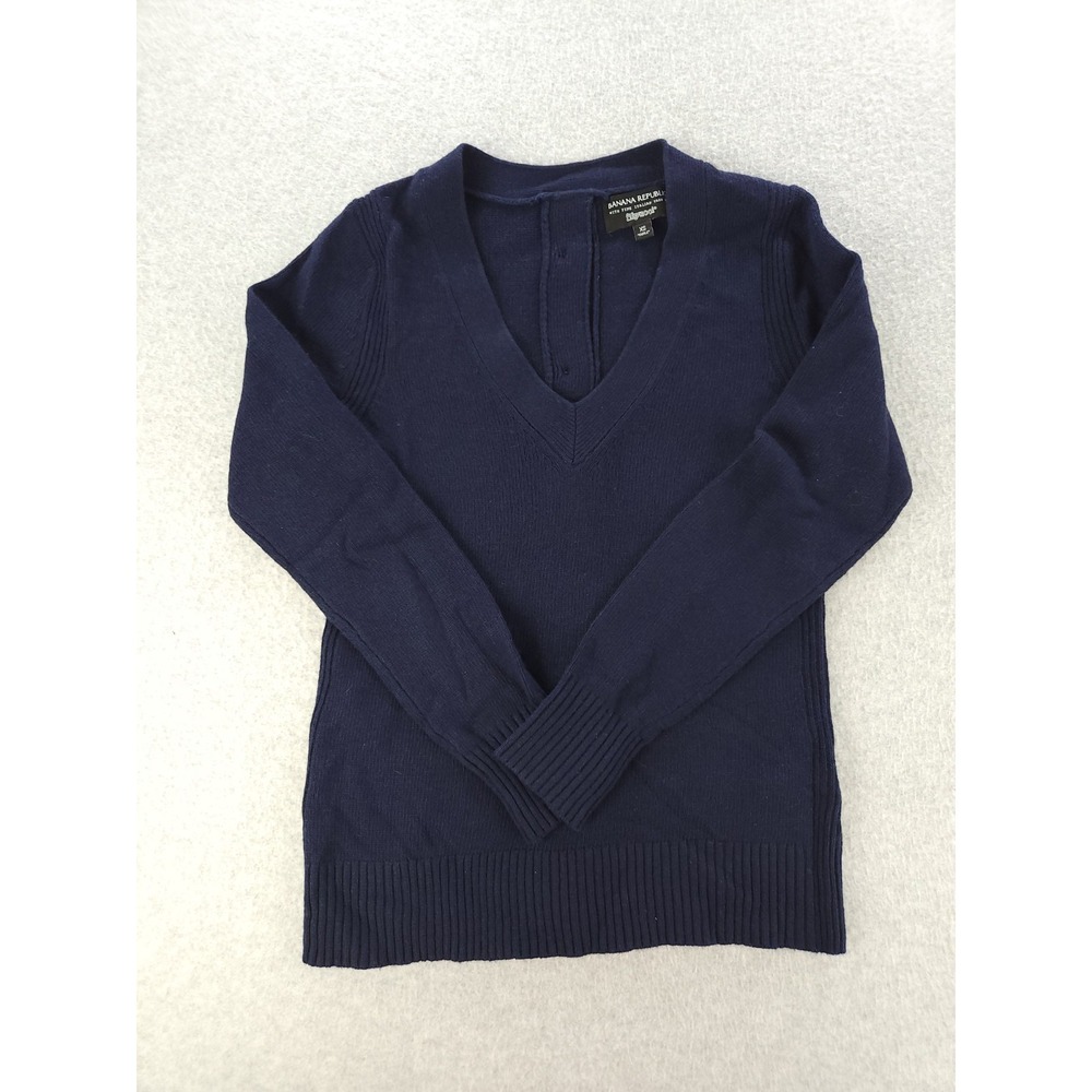 Banana Republic Sweater Women XS Blue V-neck Merino Wool Knit Button Filpucci - Picture 5 of 11